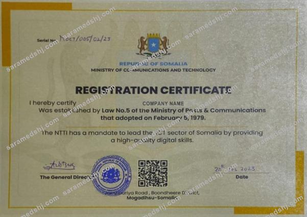 Somalia Registration Certificate